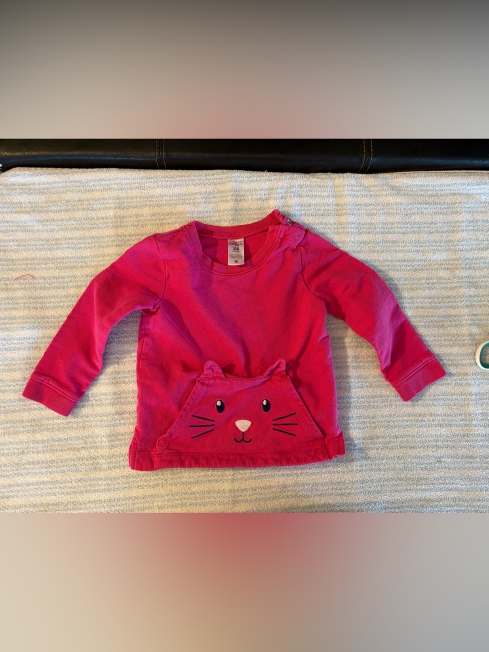 Carter's Bright Pink Long Sleeve Cat Pocket Tee